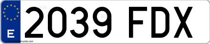 Ejemplo de matrícula de coche ordinaria 2039 FDX