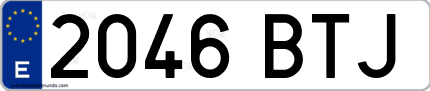 Ejemplo de matrícula de coche ordinaria 2046 BTJ