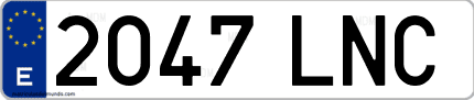 Ejemplo de matrícula de coche ordinaria 2047 LNC