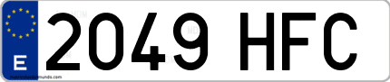 Ejemplo de matrícula de coche ordinaria 2049 HFC