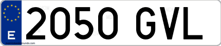 Ejemplo de matrícula de coche ordinaria 2050 GVL