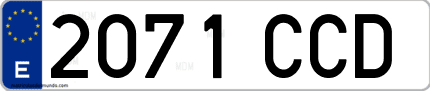Ejemplo de matrícula de coche ordinaria 2071 CCD