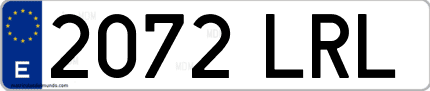 Ejemplo de matrícula de coche ordinaria 2072 LRL