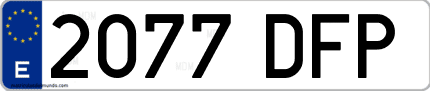 Ejemplo de matrícula de coche ordinaria 2077 DFP