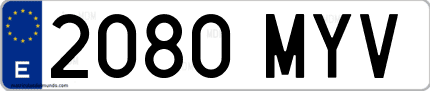 Ejemplo de matrícula de coche ordinaria 2080 MYV