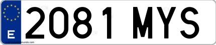 Ejemplo de matrícula española 2081 MYS