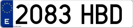 Ejemplo de matrícula española 2083 HBD