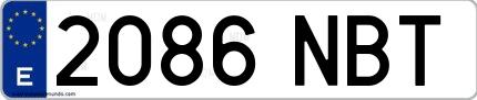 Ejemplo de matrícula española 2086 NBT