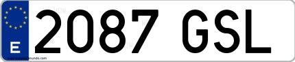 Ejemplo de matrícula española 2087 GSL