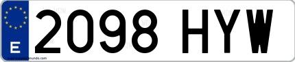Ejemplo de matrícula española 2098 HYW