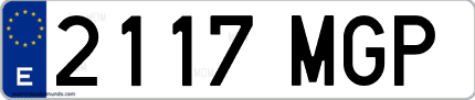 Ejemplo de matrícula de coche ordinaria 2117 MGP