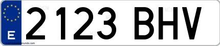 Ejemplo de matrícula española 2123 BHV