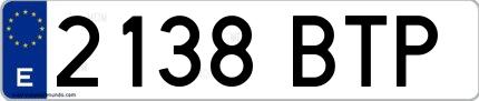 Ejemplo de matrícula española 2138 BTP