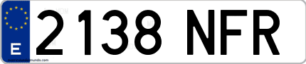 Ejemplo de matrícula de coche ordinaria 2138 NFR