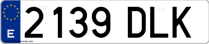 Ejemplo de matrícula de coche ordinaria 2139 DLK