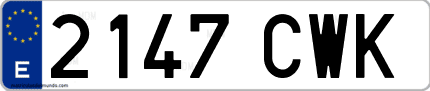 Ejemplo de matrícula de coche ordinaria 2147 CWK
