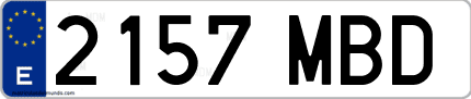 Ejemplo de matrícula de coche ordinaria 2157 MBD