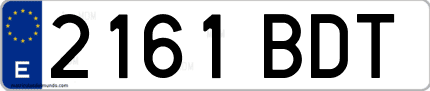 Ejemplo de matrícula de coche ordinaria 2161 BDT