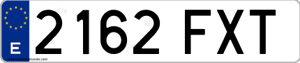 Ejemplo de matrícula de coche ordinaria 2162 FXT