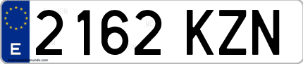 Ejemplo de matrícula de coche ordinaria 2162 KZN