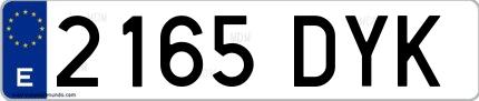 Ejemplo de matrícula española 2165 DYK