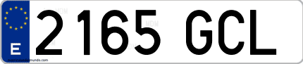 Ejemplo de matrícula de coche ordinaria 2165 GCL