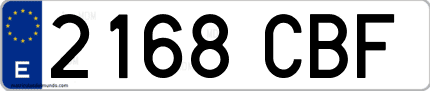 Ejemplo de matrícula de coche ordinaria 2168 CBF
