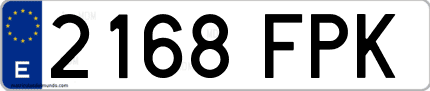 Ejemplo de matrícula de coche ordinaria 2168 FPK
