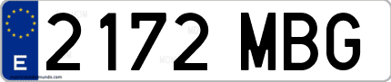 Ejemplo de matrícula de coche ordinaria 2172 MBG