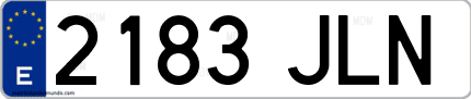Ejemplo de matrícula de coche ordinaria 2183 JLN