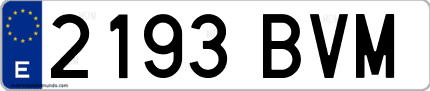Ejemplo de matrícula de coche ordinaria 2193 BVM