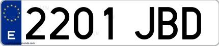 Ejemplo de matrícula española 2201 JBD