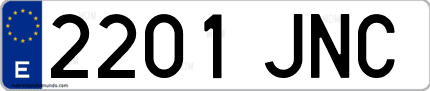 Ejemplo de matrícula de coche ordinaria 2201 JNC