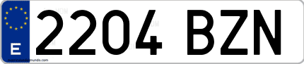 Ejemplo de matrícula de coche ordinaria 2204 BZN