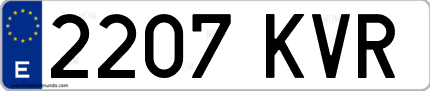 Ejemplo de matrícula de coche ordinaria 2207 KVR