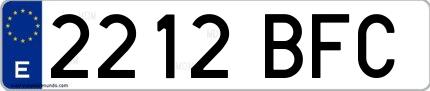 Ejemplo de matrícula española 2212 BFC