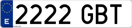 Ejemplo de matrícula española 2222 GBT