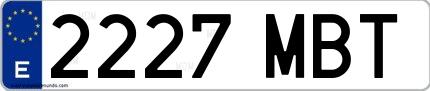 Ejemplo de matrícula española 2227 MBT