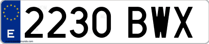 Ejemplo de matrícula de coche ordinaria 2230 BWX