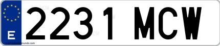 Ejemplo de matrícula española 2231 MCW