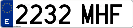 Ejemplo de matrícula de coche ordinaria 2232 MHF