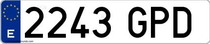 Ejemplo de matrícula española 2243 GPD
