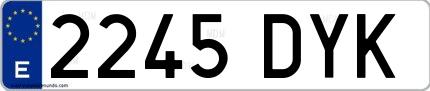 Ejemplo de matrícula española 2245 DYK