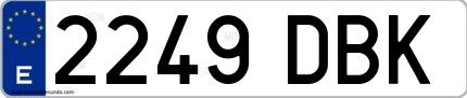 Ejemplo de matrícula española 2249 DBK
