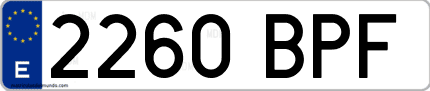 Ejemplo de matrícula de coche ordinaria 2260 BPF