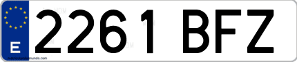 Ejemplo de matrícula de coche ordinaria 2261 BFZ