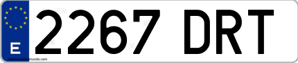 Ejemplo de matrícula de coche ordinaria 2267 DRT