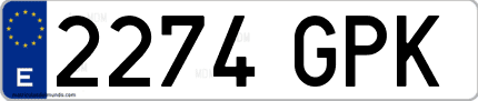 Ejemplo de matrícula de coche ordinaria 2274 GPK