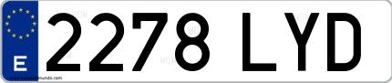 Ejemplo de matrícula española 2278 LYD