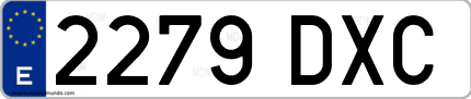 Ejemplo de matrícula de coche ordinaria 2279 DXC